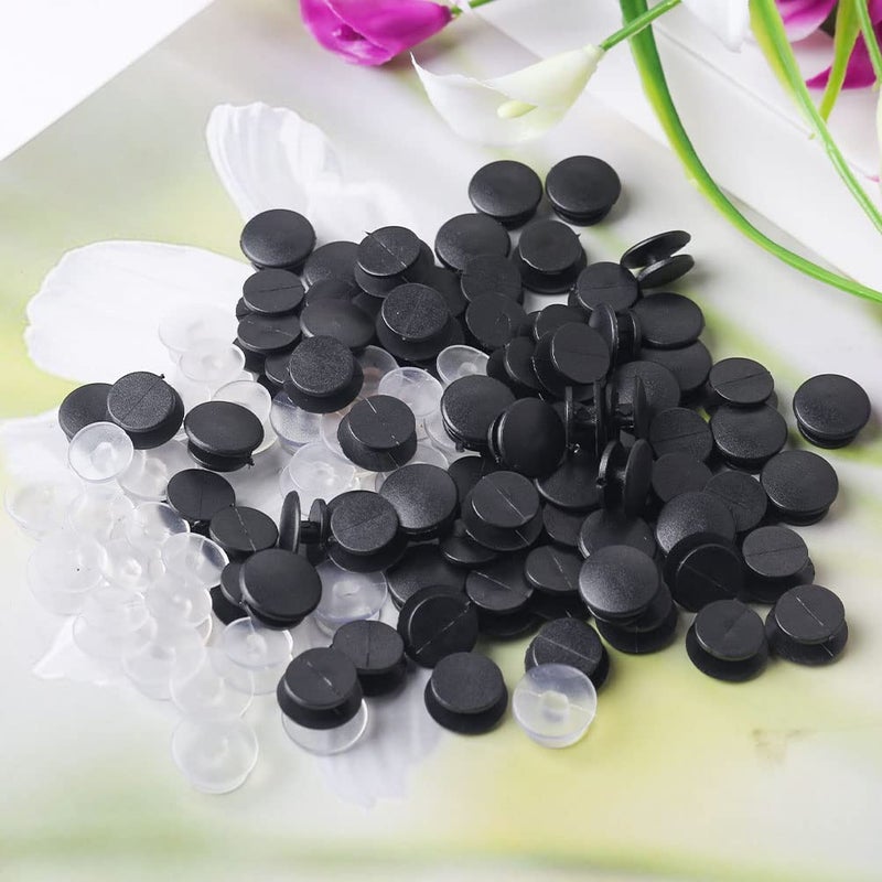 Pengxiaomei 200 PCS Buckle Plastic Button  2 Colors Shoe Charm Buttons Round Buttons DIY Shoes Charm Accessories for Kids  Wristband Charm Backs(Black  Transparent) - Image 5